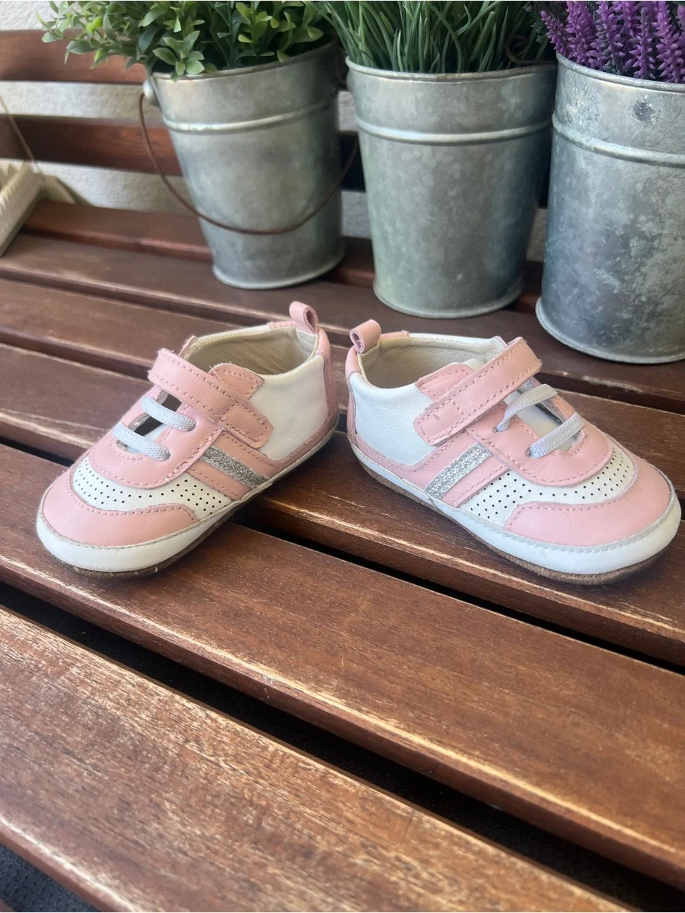 Robeez Pink and White Baby Walker Sneakers